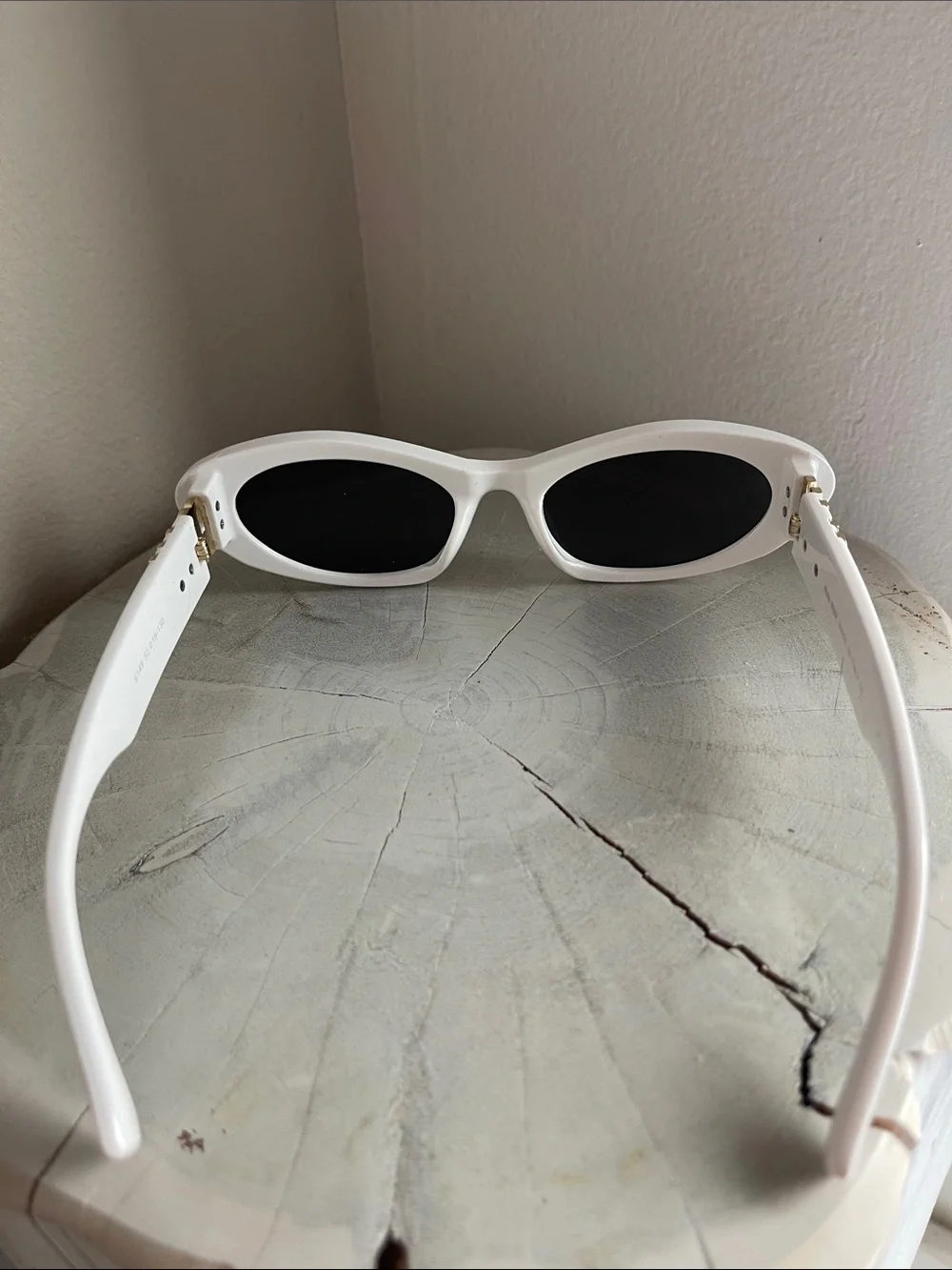 Miu Miu White Cat-Eye Sunglasses with Gold Accent Authentic